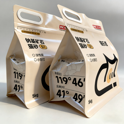 జిప్పర్ హ్యాండిల్‌తో ఎనిమిది వైపుల సీల్డ్ క్యాట్ లిట్టర్ బ్యాగ్